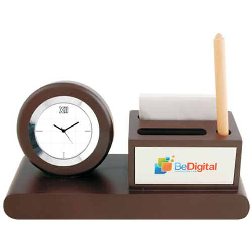 Wooden Table Top with clock, pad,pen