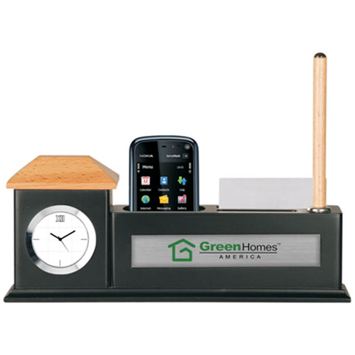 Wooden Table Top with clock, pad,pen