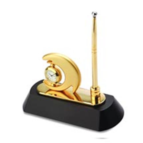 Gold Desk Top with clock,pen